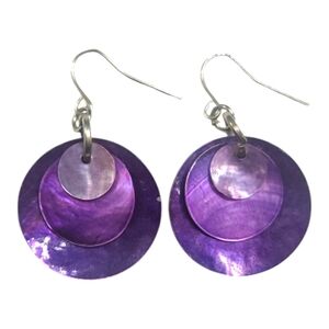 Vintage Purple Shell Disc Fish Hook Earrings